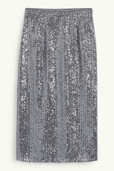 Damen - Pailletten-Rock - grau