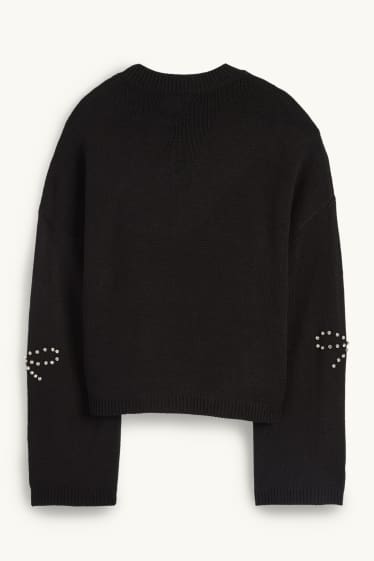 Women - Jumper with rhinestones - black