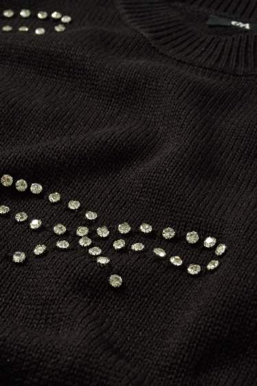 Women - Jumper with rhinestones - black