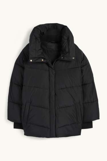 Women - Quilted jacket with hood - black