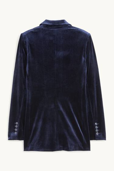 Femmes - Blazer long en velours - regular fit - bleu foncé