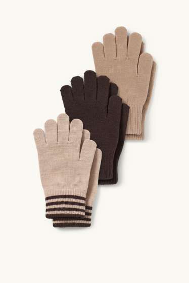 Children Boys - Multipack of 3 - knitted gloves - brown / beige