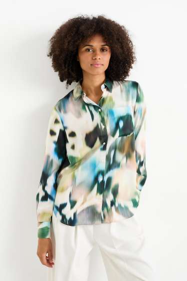Damen - Satin-Bluse - gemustert - bunt
