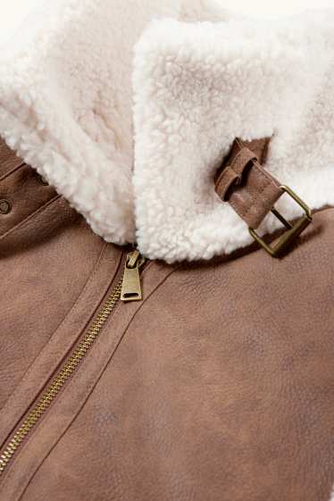 Damen - Faux Shearling Weste - Lederimitat - braun