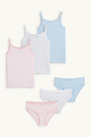 Enfants filles - Lot de 6 - 3 maillots de corps et 3 culottes - bleu / blanc