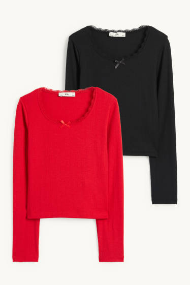 Enfants filles - Lot de 2 - hauts à manches longues - rouge