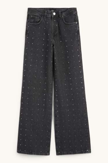 Dona - Wide leg jeans - mid waist - gris fosc