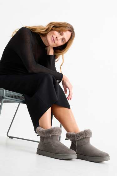 Damen - Boots - Velourslederimitat - dunkelgrau