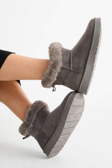 Damen - Boots - Velourslederimitat - dunkelgrau