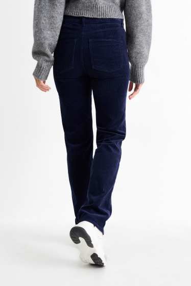 Femmes - Pantalon en velours côtelé - high waist - straight fit - bleu foncé