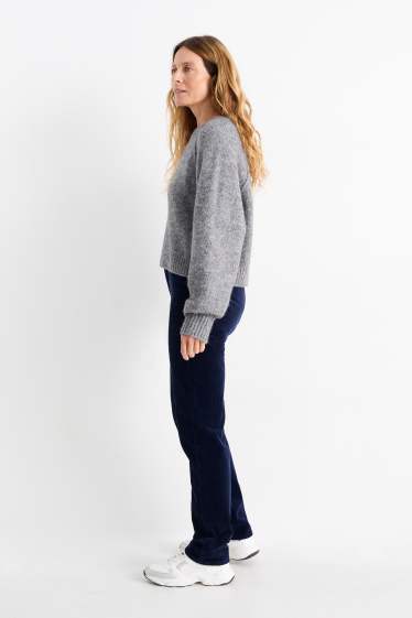 Femmes - Pantalon en velours côtelé - high waist - straight fit - bleu foncé