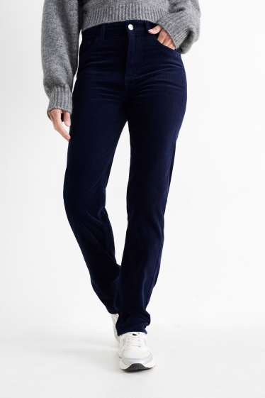 Femmes - Pantalon en velours côtelé - high waist - straight fit - bleu foncé