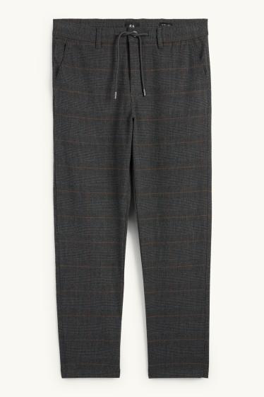 Pánské - Kalhoty chino - tapered fit - kostkované - tmavošedá