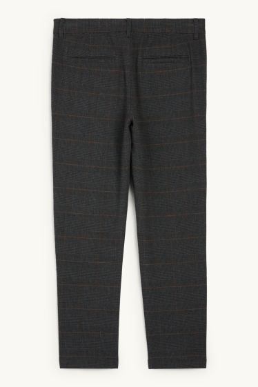 Pánské - Kalhoty chino - tapered fit - kostkované - tmavošedá