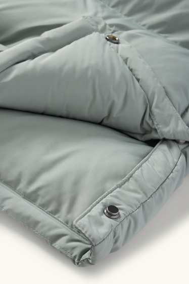 Women - Quilted coat with hood - light green
