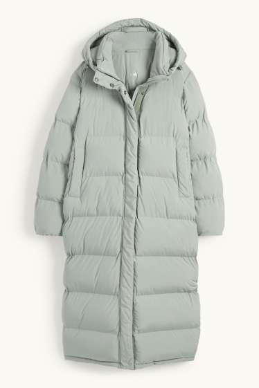 Women - Quilted coat with hood - light green