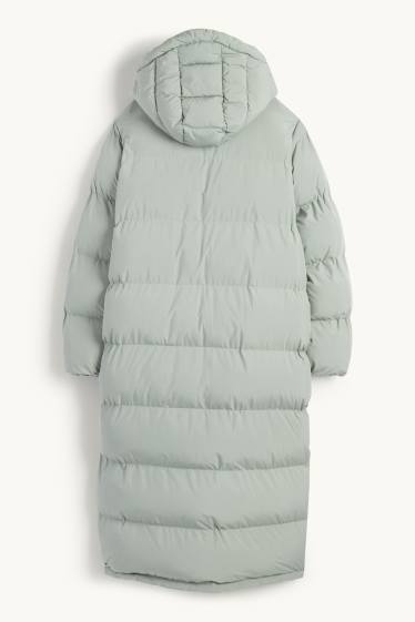 Women - Quilted coat with hood - light green