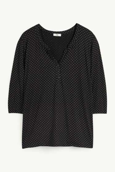 Women - Long sleeve top - polka dot - black