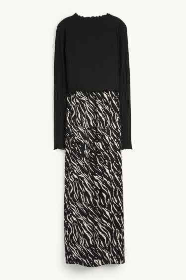 Damen - Still-Kleid - 2-in-1-Look - schwarz