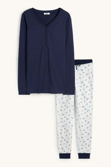Damen - Pyjama - dunkelblau