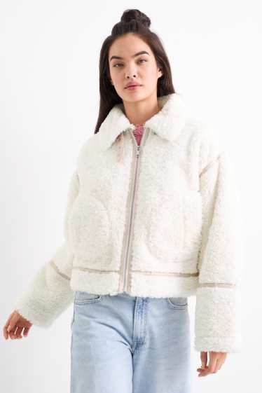 Femmes - Blouson en peluche - blanc crème