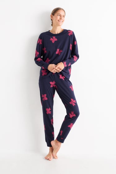 Damen - Pyjama - gemustert - dunkelblau