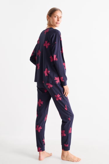 Damen - Pyjama - gemustert - dunkelblau