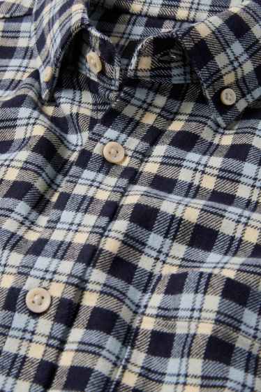 Bărbați - Cămașă din flanel - regular fit - guler cu nasturi - în carouri - albastru închis