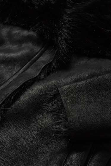 Femei - Jachetă din piele shearling falsă - imitație de piele - negru