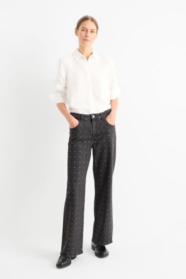 Dona - Wide leg jeans - mid waist - gris fosc