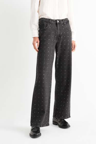 Dona - Wide leg jeans - mid waist - gris fosc