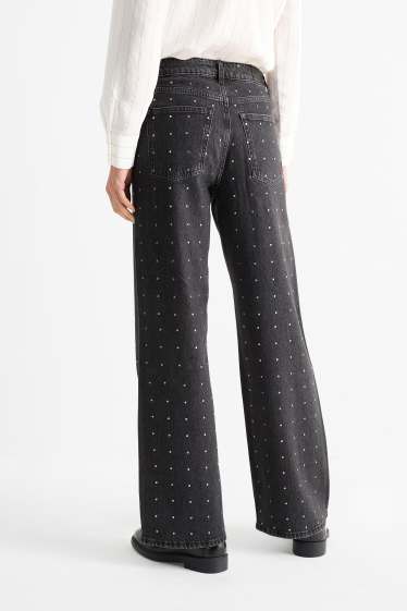 Dona - Wide leg jeans - mid waist - gris fosc