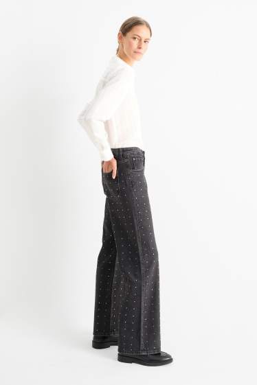 Dona - Wide leg jeans - mid waist - gris fosc