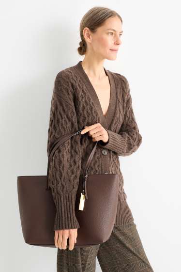 Dames - Grote shopper - imitatieleer - donkerbruin