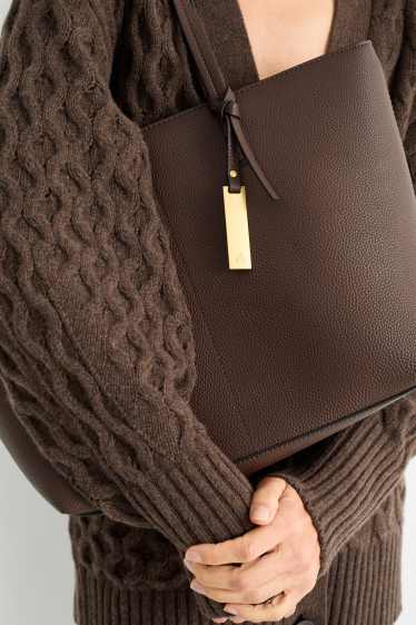 Dames - Grote shopper - imitatieleer - donkerbruin