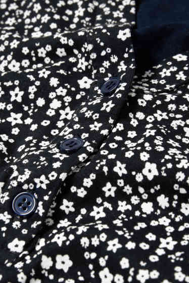 Damen - Langarmshirt - geblümt - schwarz