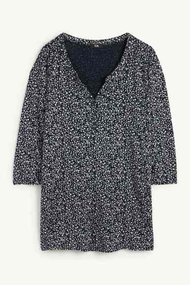 Damen - Langarmshirt - geblümt - schwarz