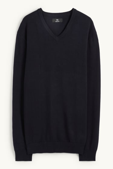 Hommes - Pullover en fine maille et chemise - regular fit - col kent - bleu foncé