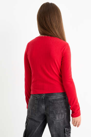 Enfants filles - Lot de 2 - hauts à manches longues - rouge