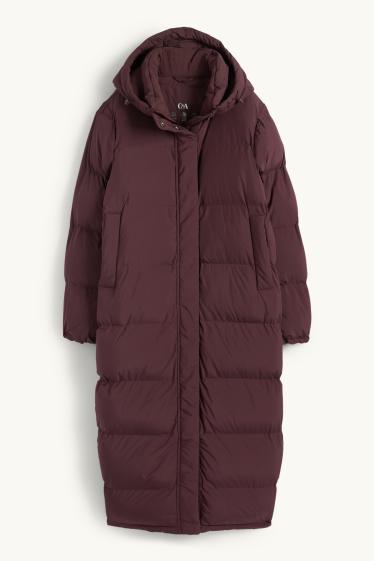 Women - Quilted coat with hood - bordeaux