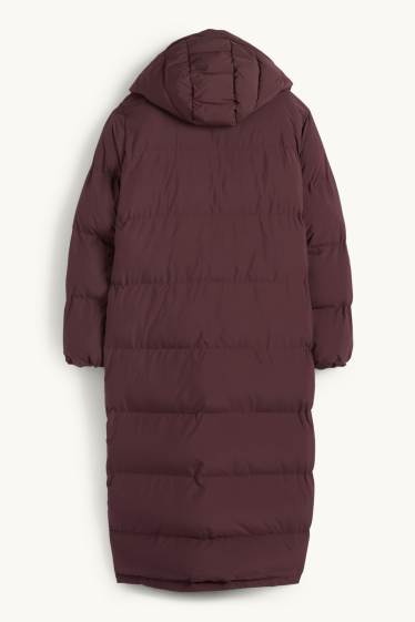 Women - Quilted coat with hood - bordeaux