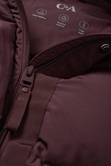 Women - Quilted coat with hood - bordeaux