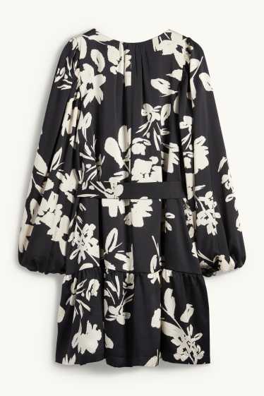 Dona - Vestit acampanat amb mànigues de fanal - de flors - negre