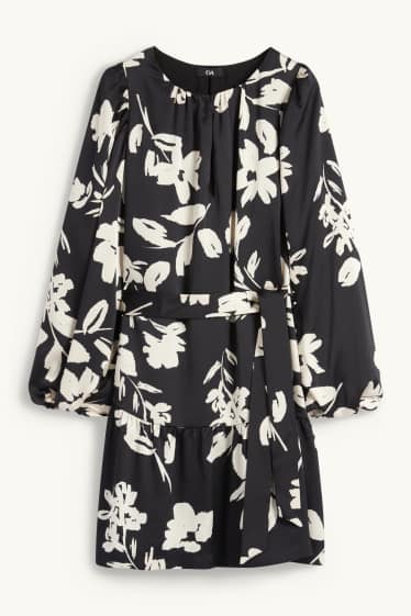 Dona - Vestit acampanat amb mànigues de fanal - de flors - negre