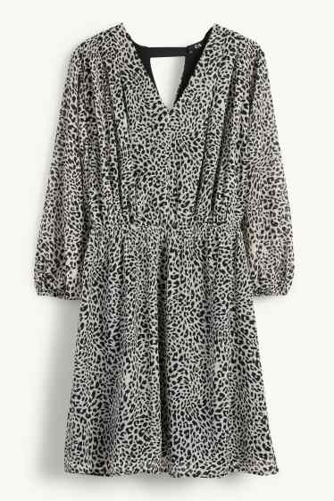 Dona - Vestit de xifó amb el coll en punta - estampat de lleopard - texturat - gris clar