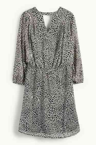 Dona - Vestit de xifó amb el coll en punta - estampat de lleopard - texturat - gris clar