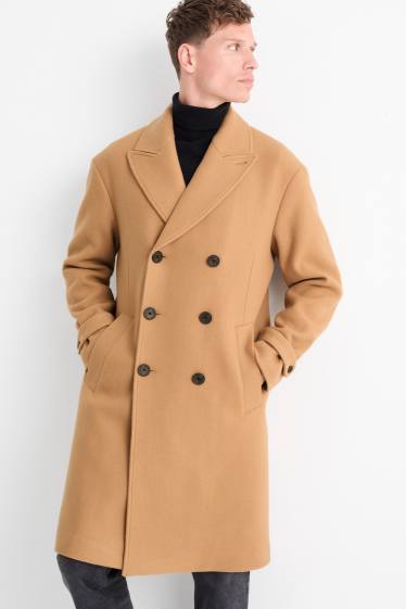 Hommes - Manteau - laine mélangée - marron clair