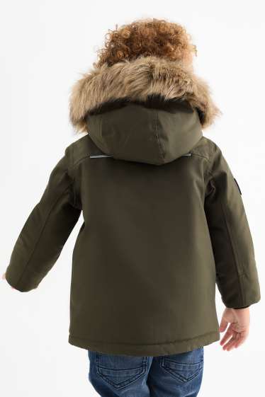 Enfants garçons - Veste à capuche, dotée d'une garniture d'imitation fourrure - imperméable - vert foncé