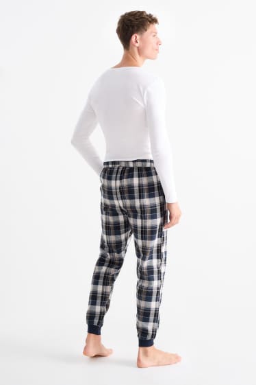 Bărbați - Pantaloni de pijama din flanel - în carouri - albastru închis