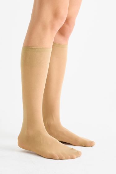 Dames - Set van 6 paar - nylon kniekousen - 20 DEN - beige